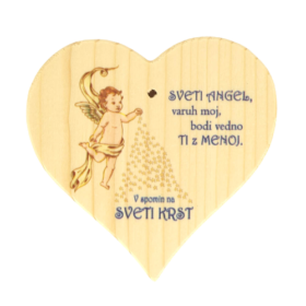 Sveti ANGEL varuh moj, bodi vedno ti z menoj - leseno masivno srce v spomin na sveti krst