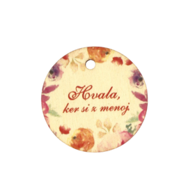 Lesen krogec z napisom "Hvala, ker si z menoj"