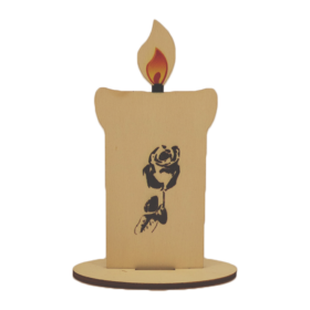 Lesena sveča s črno-belo vrtnico