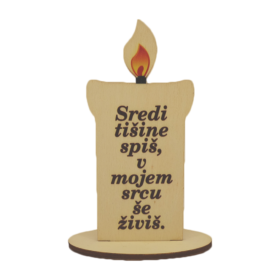 Lesena sveča "Sredi tišine spiš, v mojem srcu še živiš"