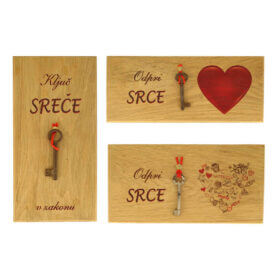Odpri srce ali ključ sreče, dekoracija na hrastovem lesu