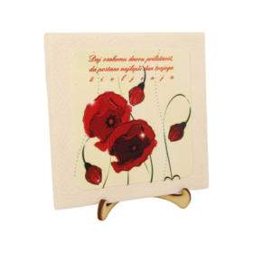 Okrasna ploščica z motivom maka in motivacijskim napisom - keramik dekor