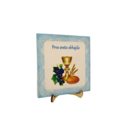 Okrasna ploščica "Prvo sveto obhajilo" v modri barvi - keramik dekor