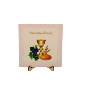 Okrasna ploščica "Prvo sveto obhajilo" v roza barvi - keramik dekor