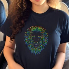 Ženska črna majica z motivom leva